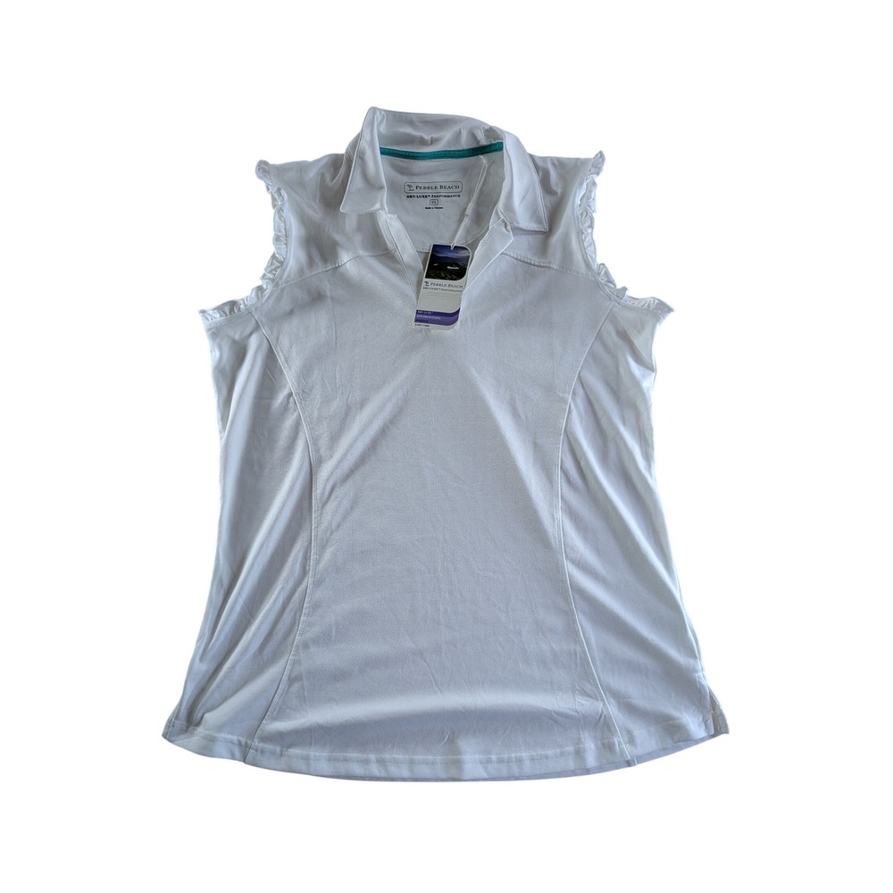Pebble Beach White Dry-Luxe Performance Sleeveless Golf Polo Shirt Womens XL NWT